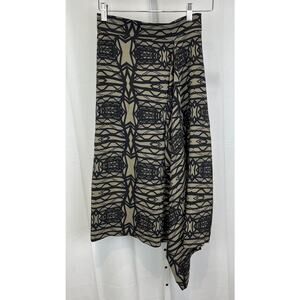 H. FREDRIKSSON  Size XS Silk Drip Skirt Bridge Print Geometric Midi Brown Black